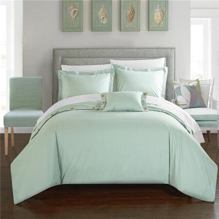 Chic Home Chic Home DS4867-US 4 Piece Derick 200 Thread Count Combed Finish Twill Weave Decorative Button Closure Detail Queen Duvet Cover Set; Aqua Shams & Decorative Pillows DS4867-US
